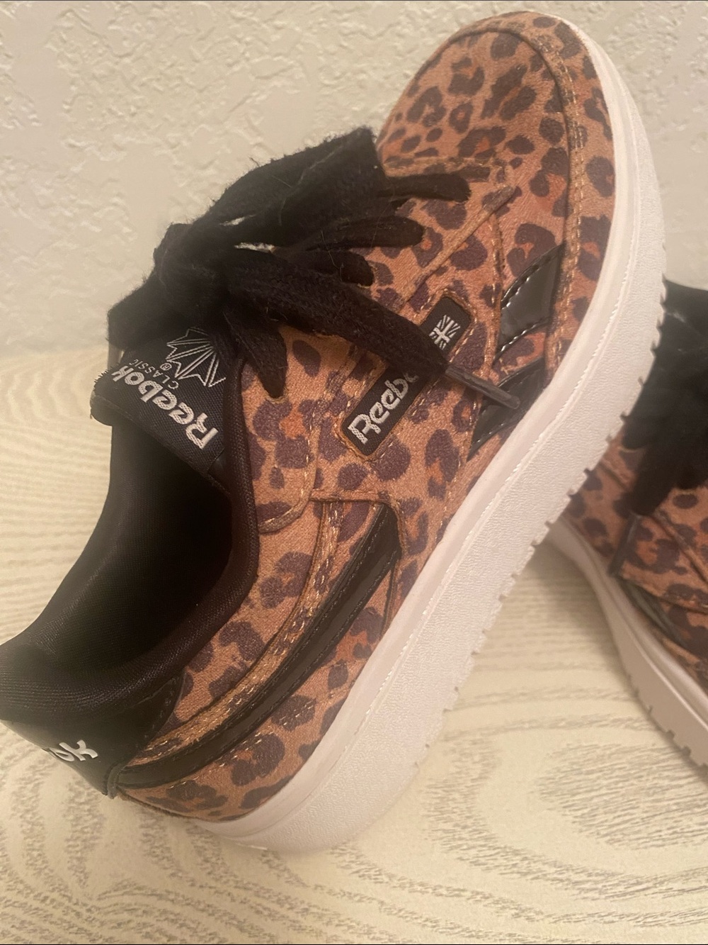 Reebok Kids Leopard Print Sneakers - Brown/Black/White